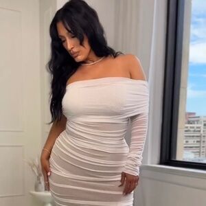 JLUX Label white off the shoulder mesh dress